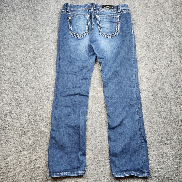 Miss Me Jeans Womens 33 Medium Wash Mid Rise Straight Embroidered Pockets Denim - Picture 2 of 9